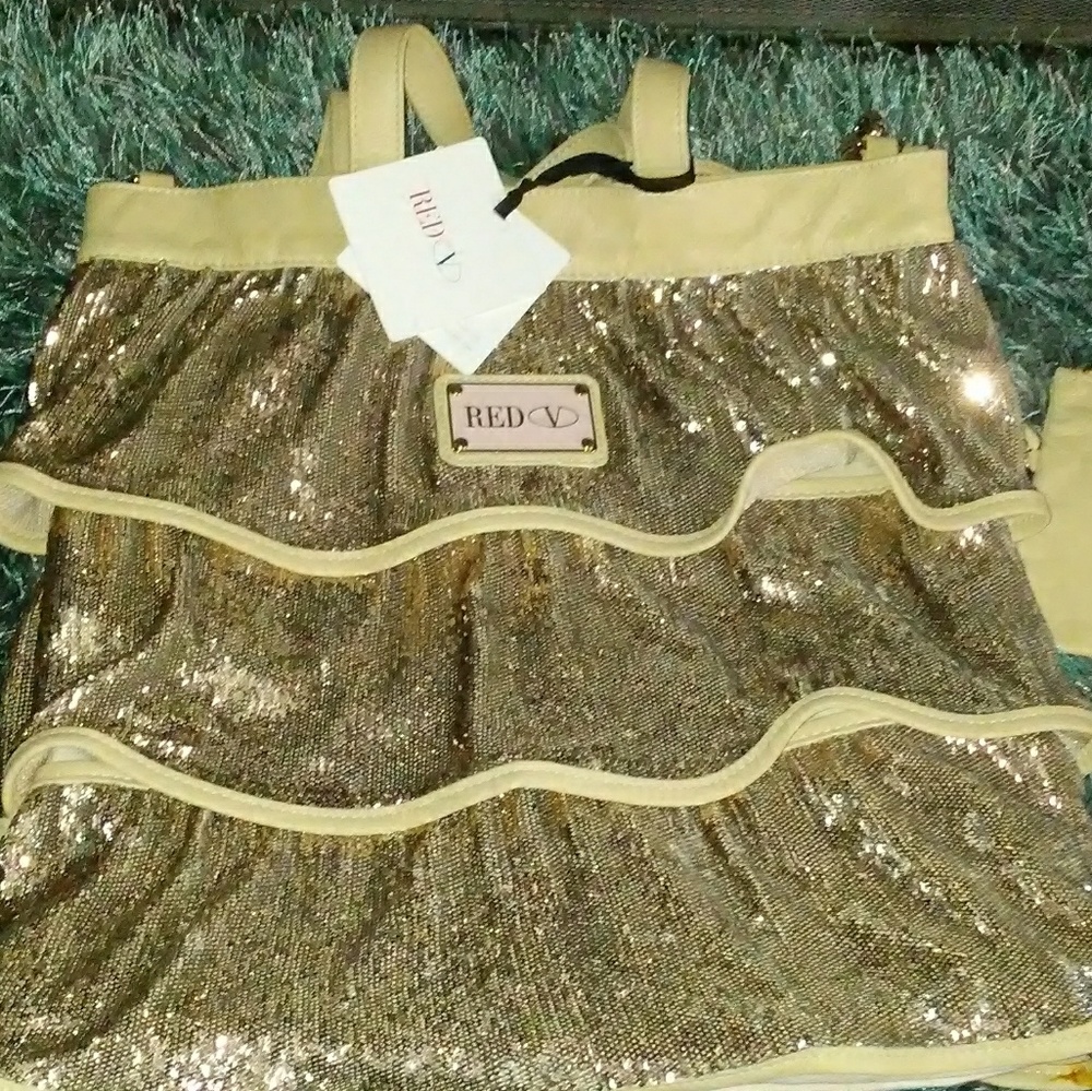 Red Valentino Sequin ruffle tote